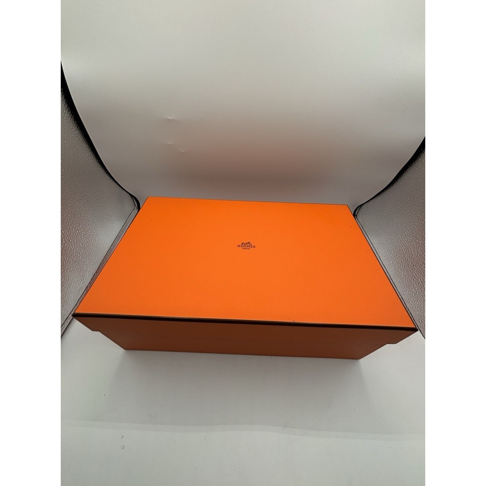 Authentic Hermes Empty Orange Shoe Box  14"x8.5"x5" Tissue Paper Leather Cover‎